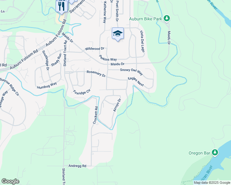 map of restaurants, bars, coffee shops, grocery stores, and more near 12070 Peregrine Way in Auburn