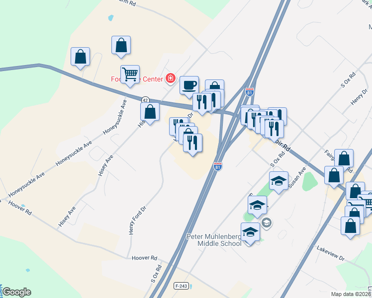 map of restaurants, bars, coffee shops, grocery stores, and more near 479 West Reservoir Road in Woodstock