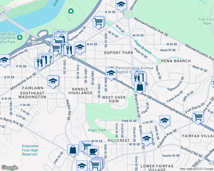 map of restaurants, bars, coffee shops, grocery stores, and more near 101 Independence Avenue Southeast in Washington