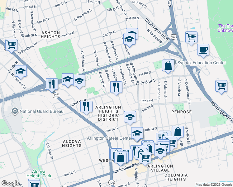 map of restaurants, bars, coffee shops, grocery stores, and more near 101 Independence Avenue Southeast in Washington