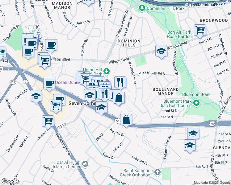 map of restaurants, bars, coffee shops, grocery stores, and more near 101 Independence Avenue Southeast in Washington