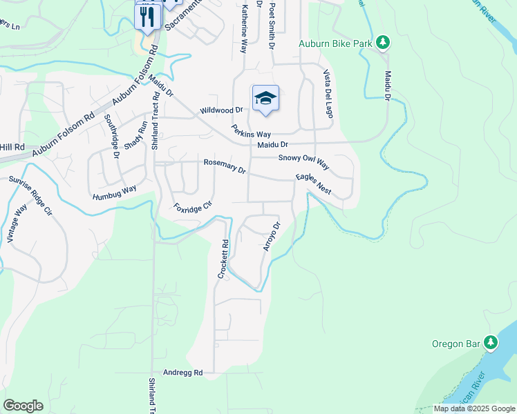 map of restaurants, bars, coffee shops, grocery stores, and more near 12070 Peregrine Way in Auburn