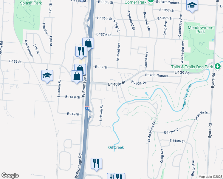 map of restaurants, bars, coffee shops, grocery stores, and more near 14038 Dornoch Street in Grandview
