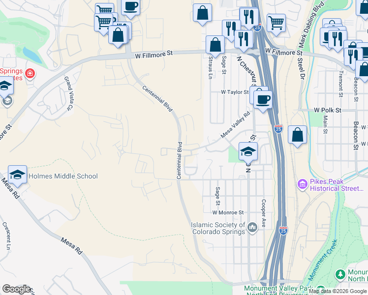 map of restaurants, bars, coffee shops, grocery stores, and more near 784 Sioux Valley Grove in Colorado Springs