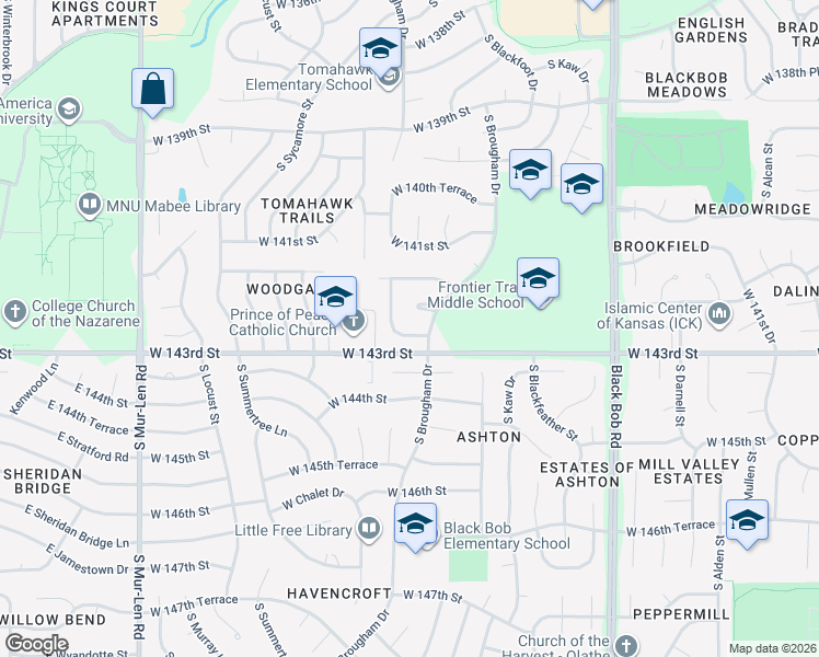 map of restaurants, bars, coffee shops, grocery stores, and more near 14281 South Arapaho Drive in Olathe