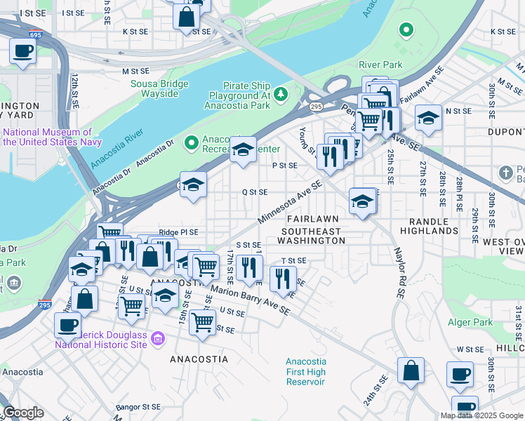 map of restaurants, bars, coffee shops, grocery stores, and more near 101 Independence Avenue Southeast in Washington