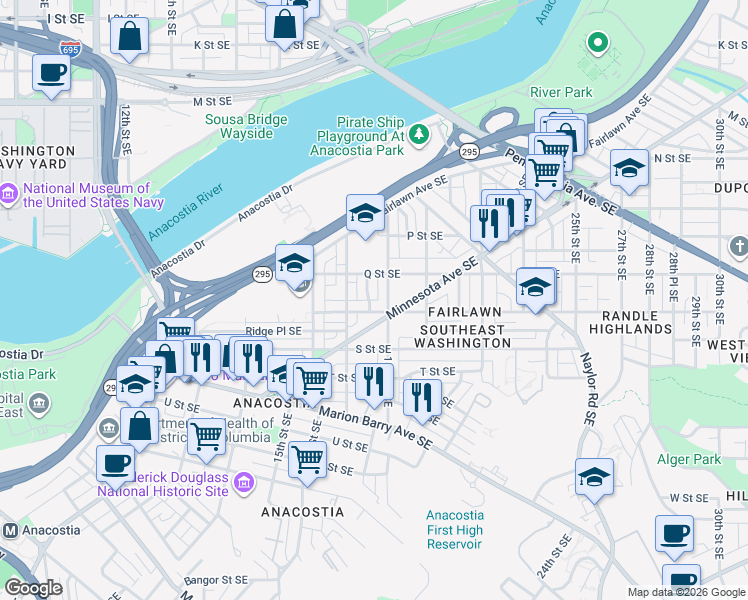 map of restaurants, bars, coffee shops, grocery stores, and more near 101 Independence Avenue Southeast in Washington