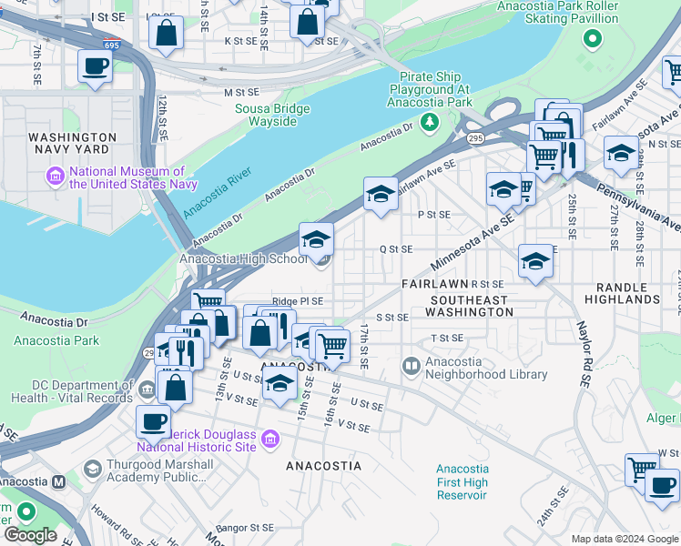 map of restaurants, bars, coffee shops, grocery stores, and more near 101 Independence Avenue Southeast in Washington