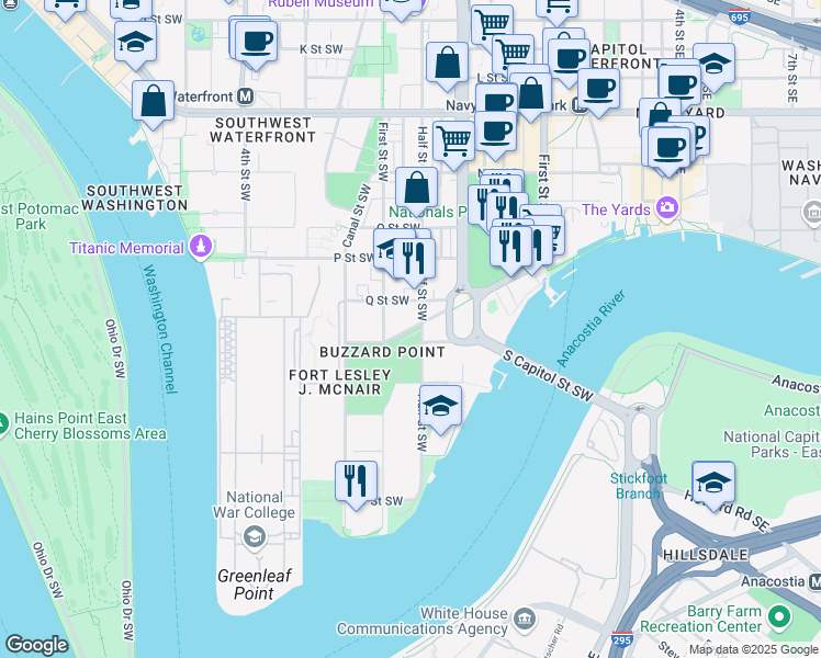 map of restaurants, bars, coffee shops, grocery stores, and more near 101 Independence Avenue Southeast in Washington