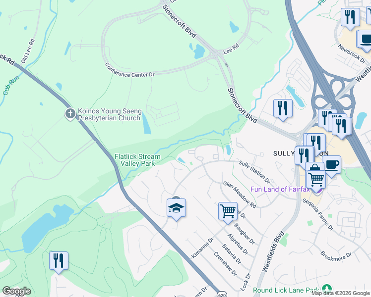 map of restaurants, bars, coffee shops, grocery stores, and more near 5226 Stoney Branch Court in Centreville