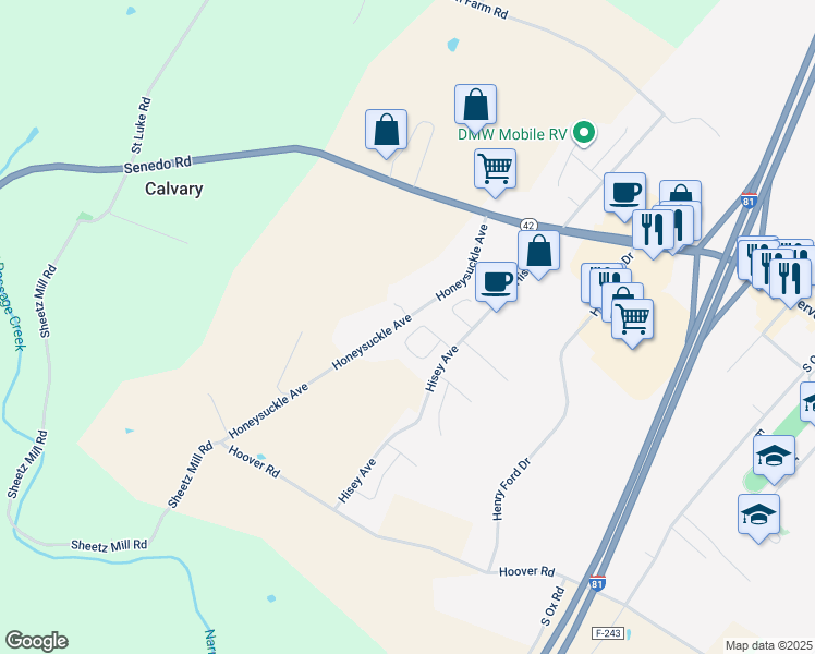 map of restaurants, bars, coffee shops, grocery stores, and more near 628 Allegheny Circle in Woodstock