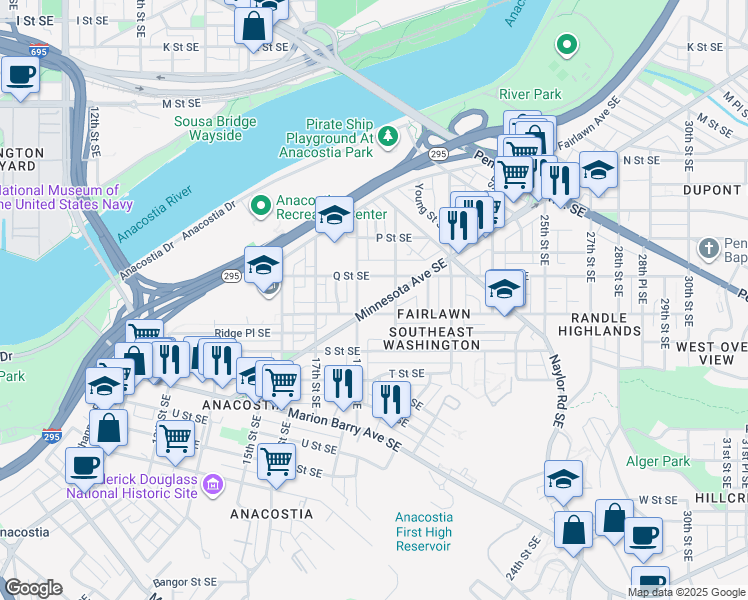 map of restaurants, bars, coffee shops, grocery stores, and more near 101 Independence Avenue Southeast in Washington