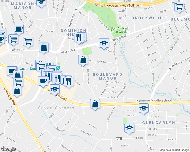 map of restaurants, bars, coffee shops, grocery stores, and more near 6009 4th Street North in Arlington