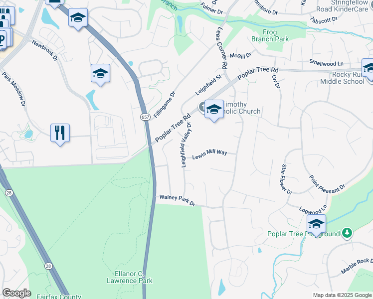 map of restaurants, bars, coffee shops, grocery stores, and more near 4715 Leighfield Valley Dr in Chantilly