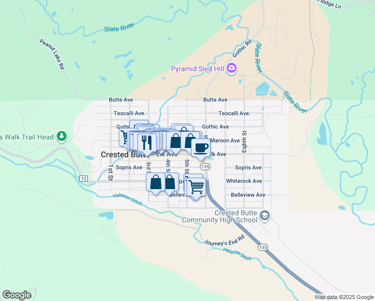 map of restaurants, bars, coffee shops, grocery stores, and more near 426 Elk Avenue in Crested Butte