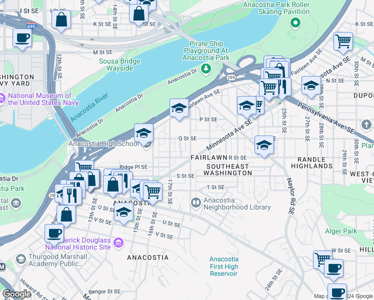 map of restaurants, bars, coffee shops, grocery stores, and more near 101 Independence Avenue Southeast in Washington