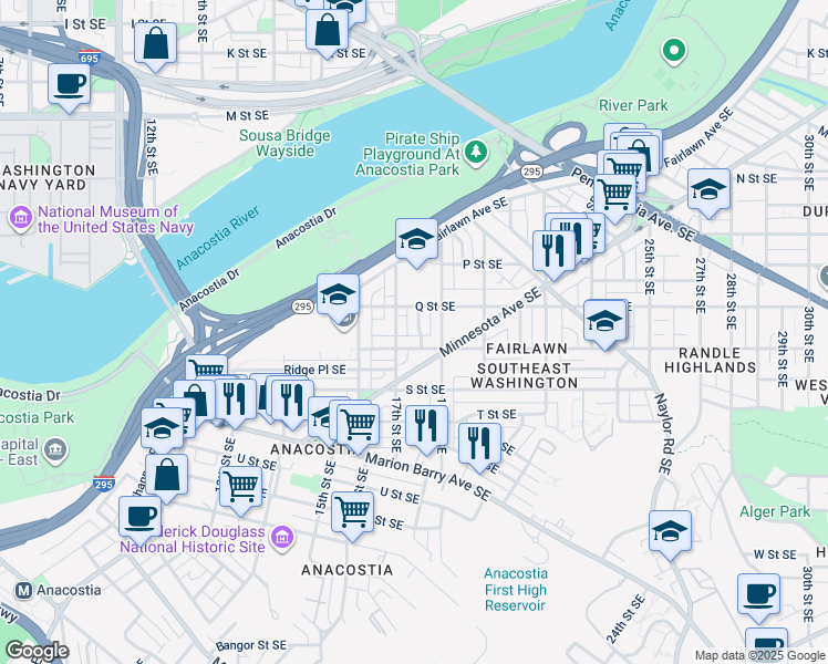 map of restaurants, bars, coffee shops, grocery stores, and more near 101 Independence Avenue Southeast in Washington