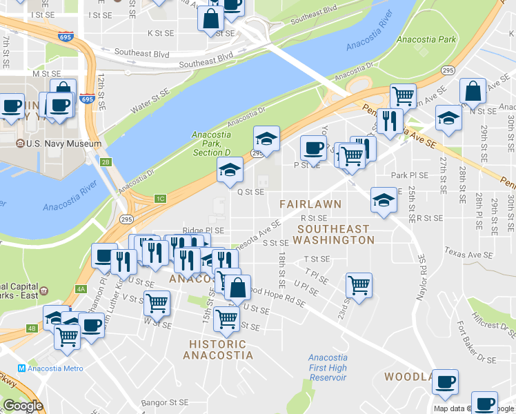 map of restaurants, bars, coffee shops, grocery stores, and more near 101 Independence Avenue Southeast in Washington