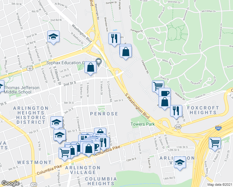 map of restaurants, bars, coffee shops, grocery stores, and more near 101 Independence Avenue Southeast in Washington
