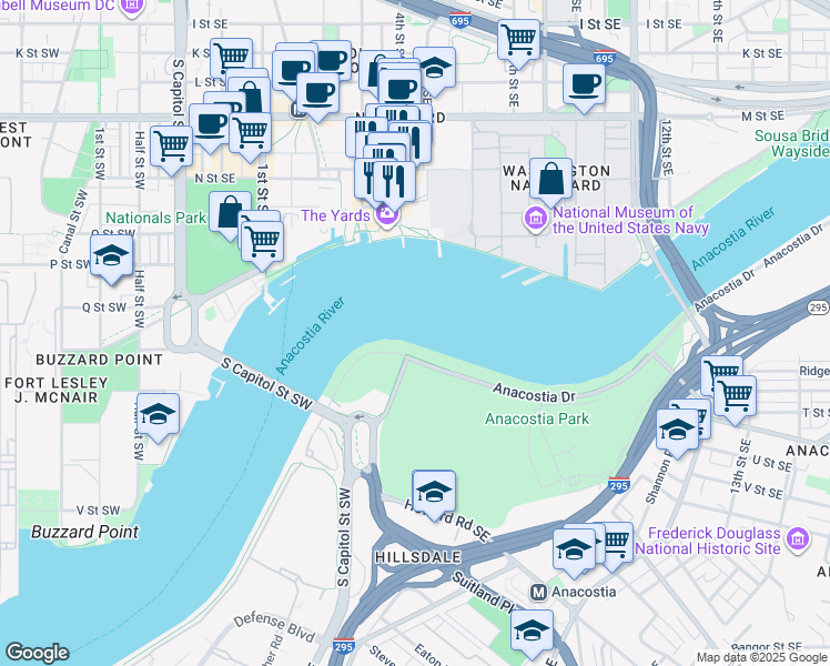 map of restaurants, bars, coffee shops, grocery stores, and more near in WASHINGTON NA