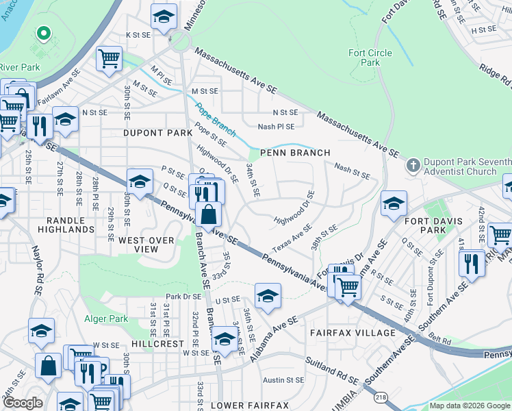 map of restaurants, bars, coffee shops, grocery stores, and more near 101 Independence Avenue Southeast in Washington