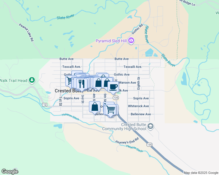 map of restaurants, bars, coffee shops, grocery stores, and more near in Crested Butte