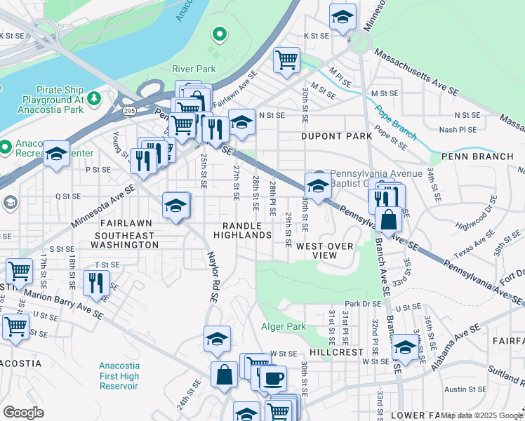 map of restaurants, bars, coffee shops, grocery stores, and more near 101 Independence Avenue Southeast in Washington