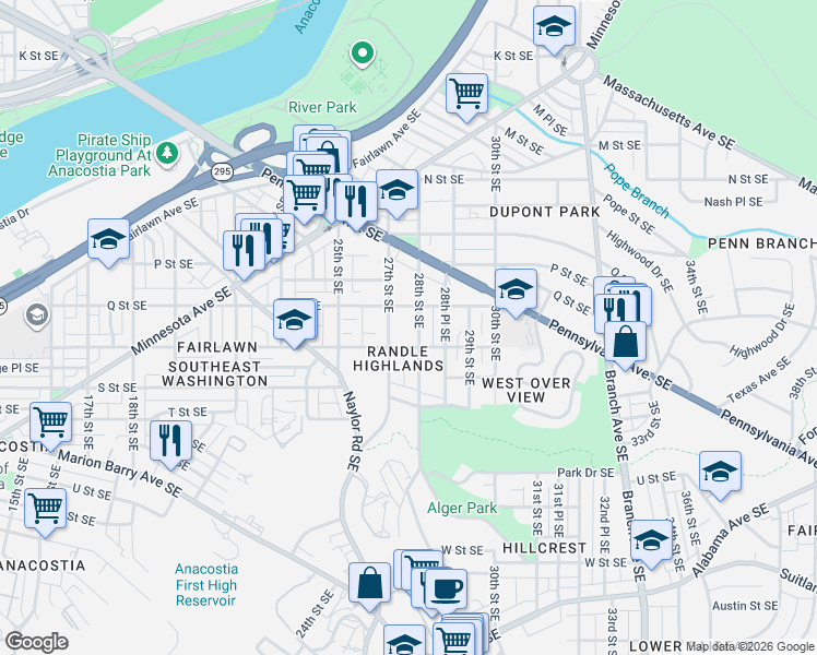 map of restaurants, bars, coffee shops, grocery stores, and more near 101 Independence Avenue Southeast in Washington