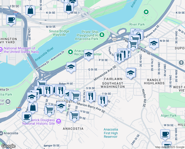 map of restaurants, bars, coffee shops, grocery stores, and more near 101 Independence Avenue Southeast in Washington