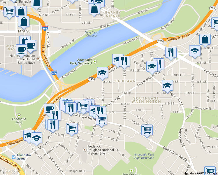 map of restaurants, bars, coffee shops, grocery stores, and more near 101 Independence Avenue Southeast in Washington