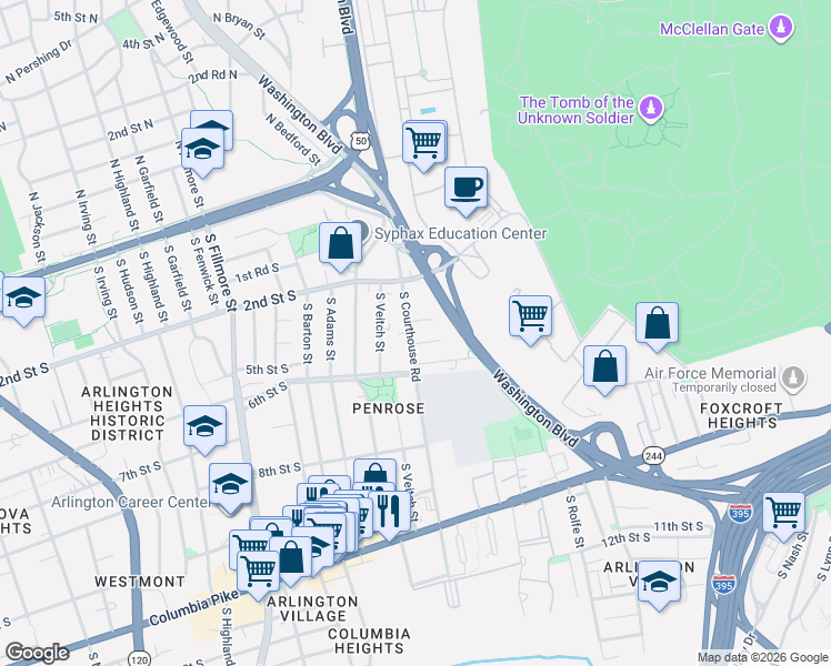 map of restaurants, bars, coffee shops, grocery stores, and more near 101 Independence Avenue Southeast in Washington