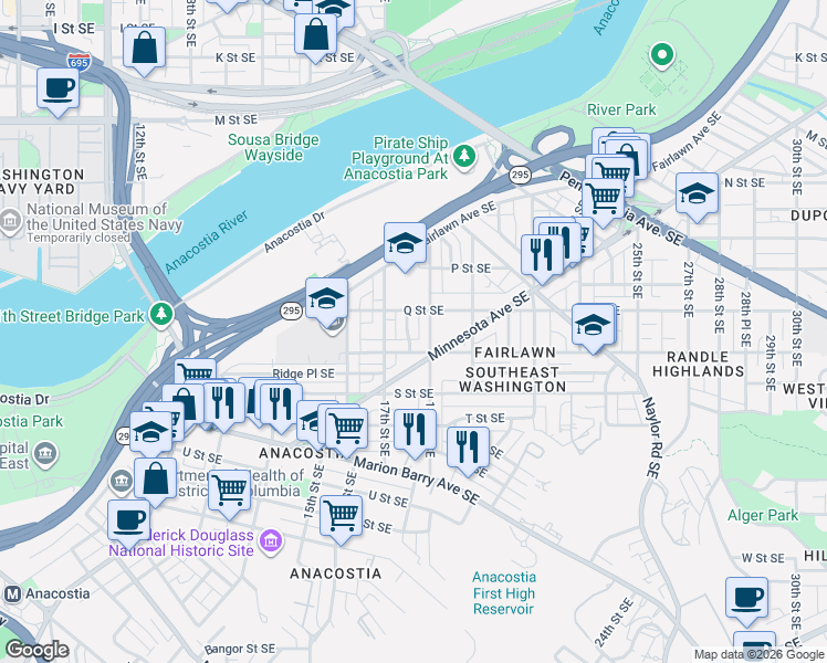 map of restaurants, bars, coffee shops, grocery stores, and more near 101 Independence Avenue Southeast in Washington