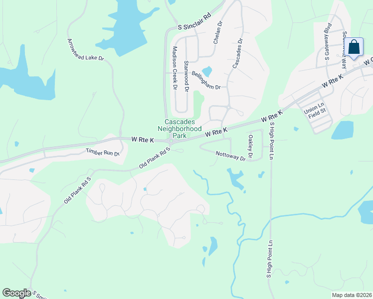 map of restaurants, bars, coffee shops, grocery stores, and more near 2604-2938 West Route K in Columbia
