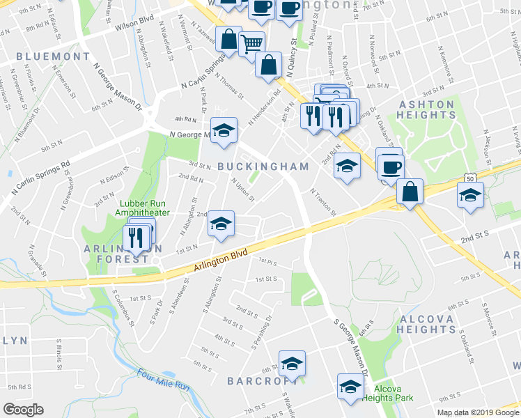 map of restaurants, bars, coffee shops, grocery stores, and more near 4490 North Pershing Drive in Arlington