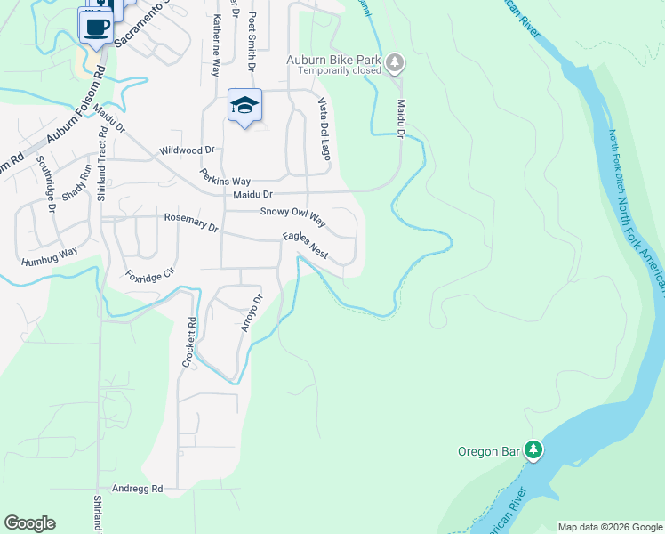 map of restaurants, bars, coffee shops, grocery stores, and more near 4065 Eagles Nest in Auburn