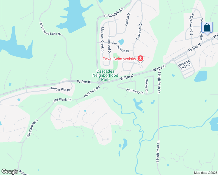 map of restaurants, bars, coffee shops, grocery stores, and more near 2604-2938 West Route K in Columbia