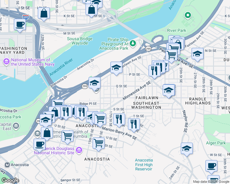 map of restaurants, bars, coffee shops, grocery stores, and more near 101 Independence Avenue Southeast in Washington