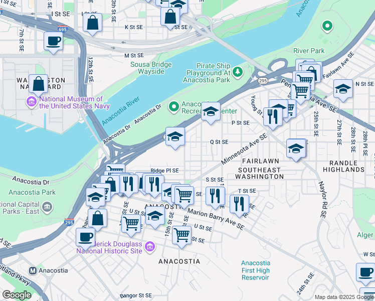 map of restaurants, bars, coffee shops, grocery stores, and more near 101 Independence Avenue Southeast in Washington