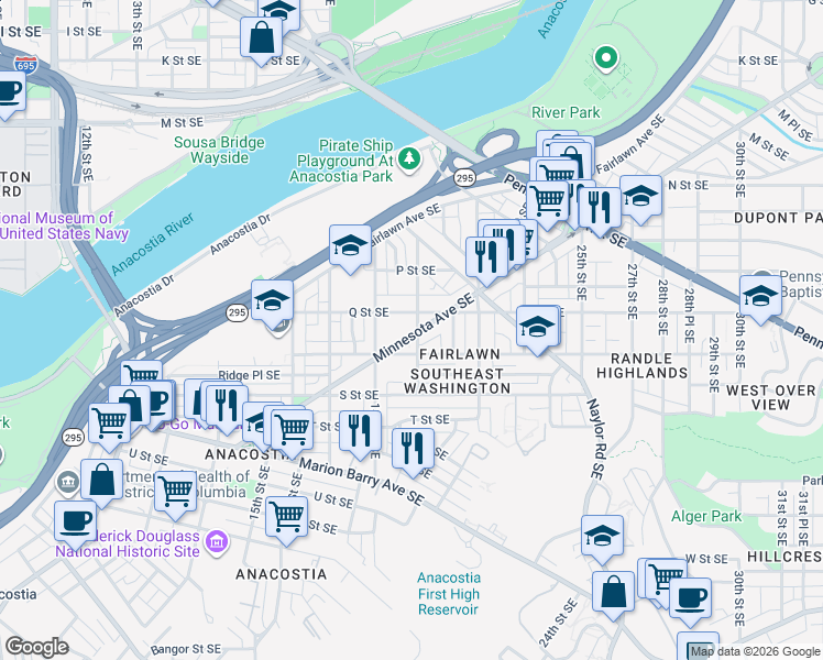 map of restaurants, bars, coffee shops, grocery stores, and more near 101 Independence Avenue Southeast in Washington