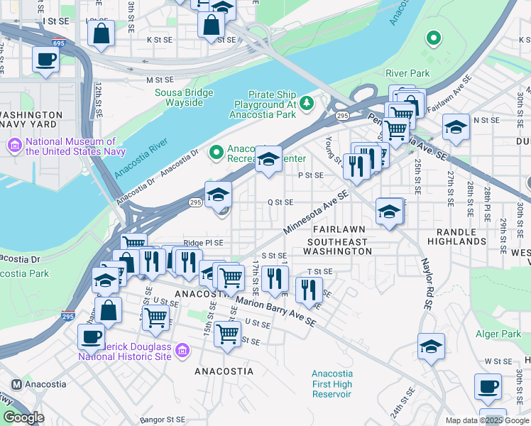 map of restaurants, bars, coffee shops, grocery stores, and more near 101 Independence Avenue Southeast in Washington