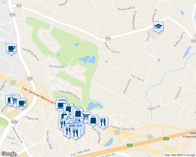map of restaurants, bars, coffee shops, grocery stores, and more near 11808 Valley Road in Fairfax