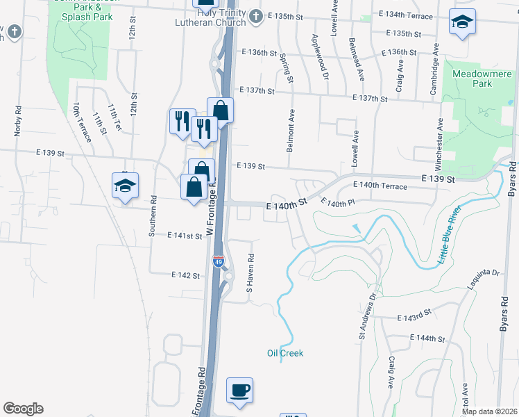 map of restaurants, bars, coffee shops, grocery stores, and more near 6101 East 139 Street in Grandview