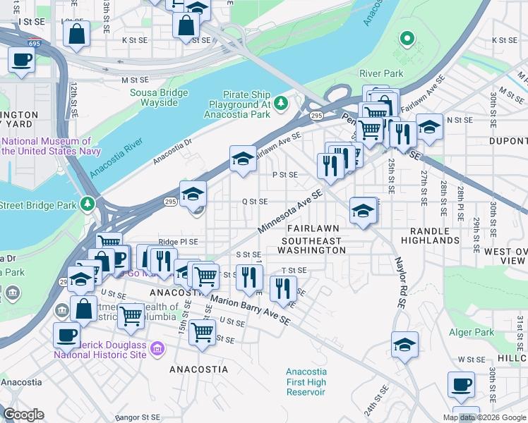 map of restaurants, bars, coffee shops, grocery stores, and more near 101 Independence Avenue Southeast in Washington