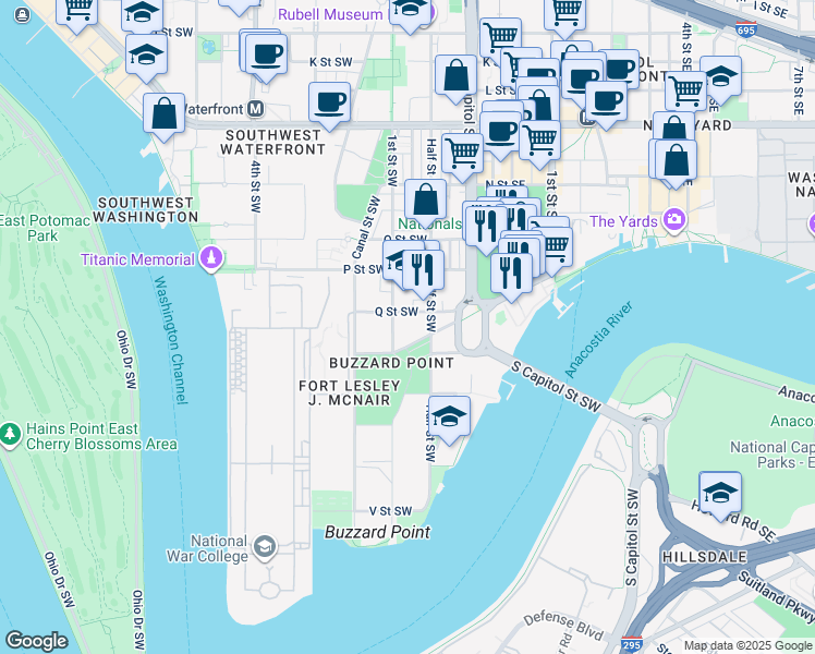 map of restaurants, bars, coffee shops, grocery stores, and more near 101 Independence Avenue Southeast in Washington