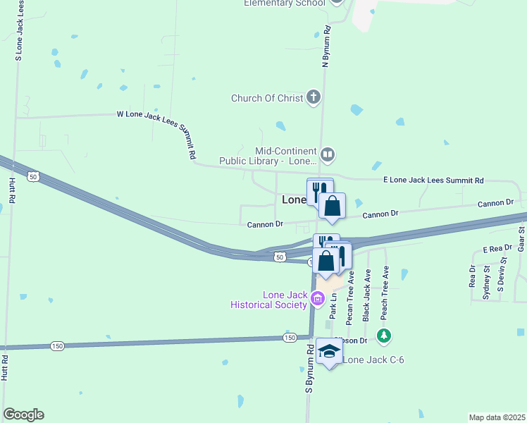 map of restaurants, bars, coffee shops, grocery stores, and more near 106 Van Buren in Lone Jack