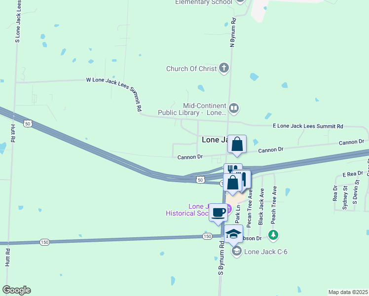 map of restaurants, bars, coffee shops, grocery stores, and more near 206 West Nicholas Drive in Lone Jack