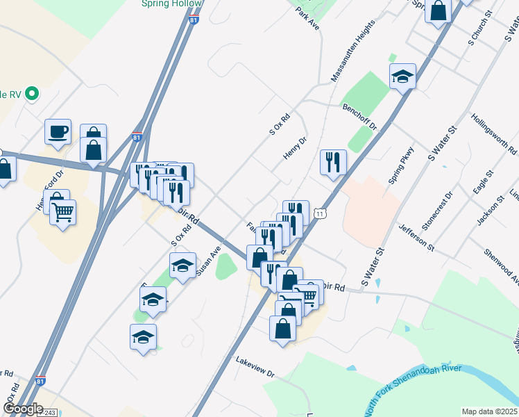 map of restaurants, bars, coffee shops, grocery stores, and more near 822 Susan Avenue in Woodstock