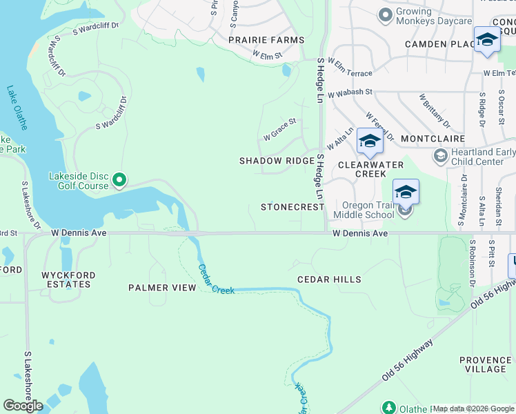 map of restaurants, bars, coffee shops, grocery stores, and more near 900 South Stonecrest Street in Olathe