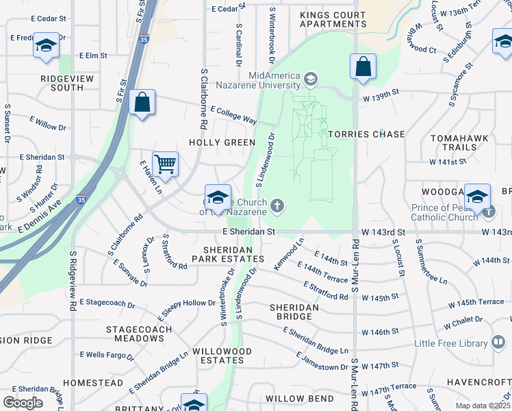 map of restaurants, bars, coffee shops, grocery stores, and more near 817 South Medford Circle in Olathe