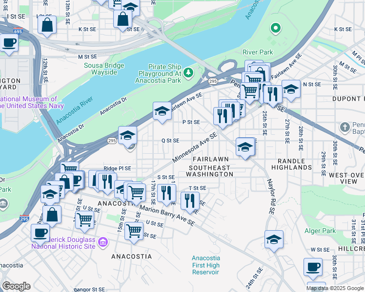 map of restaurants, bars, coffee shops, grocery stores, and more near 101 Independence Avenue Southeast in Washington
